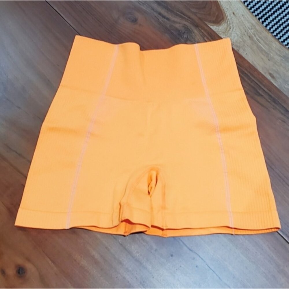 Neon orange tummy support Nylon bike shorts- Small​